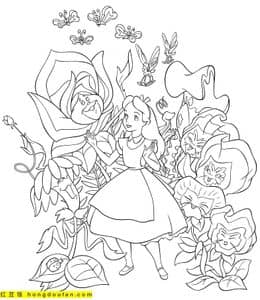 10张穿过兔子洞变成小小的爱丽丝公主童话卡通涂色图片下载！