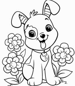 15张戴着铃铛的可爱小狗卡通涂色儿童画免费下载