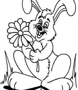 花朵和小兔子！11张温顺活泼的长耳朵小白兔卡通涂色儿童画！