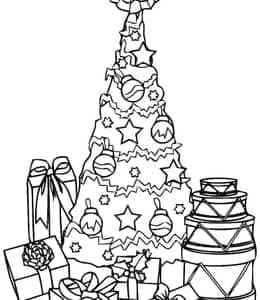 12张圣诞树下幸福和爱堆满礼物完美的圣诞节卡通涂色图片！