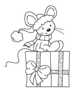 8张惊喜圣诞节的可爱小老鼠满满爱意的圣诞节礼物卡通涂色简笔画！