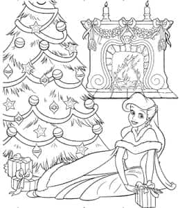 小美人鱼爱丽儿和圣诞树！10张圣诞树和公主们圣诞节主题涂色图片！