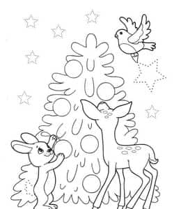 10张小动物小天使一起来装饰可爱的圣诞树涂色图纸下载！