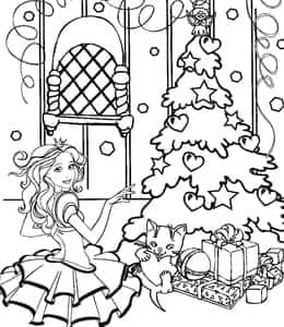 和小女孩一起拆礼物！12张圣诞节贺卡涂色图片免费下载！