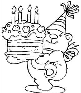 12张小熊挽救和生日蛋糕庆祝生日快乐卡通奶油蛋糕涂色图片！