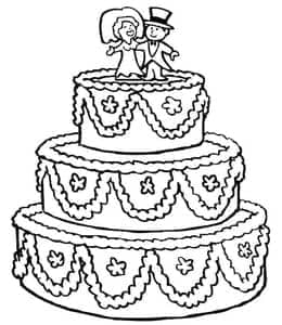12张带有可爱新郎新娘的婚礼蛋糕生日奶油蛋糕涂色简笔画！