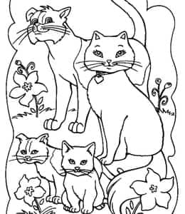 12张带桃心项圈的猫猫睡在帽子里的猫猫卡通涂色图片免费下载！
