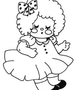 10张戴着蝴蝶结的蓬蓬头发的可爱娃娃可爱卡通涂色图片