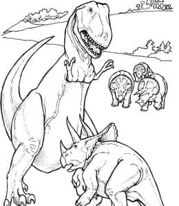 7张史前巨兽恐龙激烈的战斗主题涂色简笔画大全！