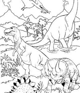 11张侏罗纪时代恐龙及火山卡通涂色图片免费下载