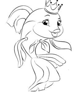戴着皇冠的金鱼公主！10张海底世界小鱼幼儿涂色图片免费下载