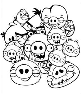 12张休闲游戏《愤怒的小鸟》小鸟和小猪的极限拉扯卡通涂色图片！