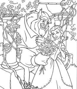 10张玫瑰花园中贝儿公主与野兽真爱的故事涂色图片！