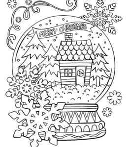 10张带有漂亮雪屋的可爱圣诞大雪球及更多圣诞节礼物卡通涂色简笔画！
