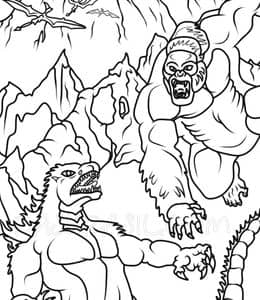 12张《金刚大战哥斯拉》吼叫着的哥斯拉自然力量和巨兽卡通涂色图片！