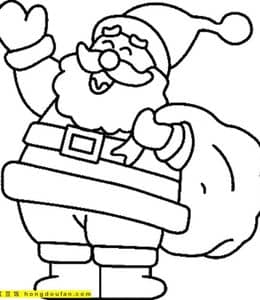 10张有着大大的白胡子哈哈大笑的胖乎乎圣诞老人卡通涂色简笔画！