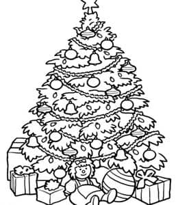 13张象征着给予分享和节日的欢乐圣诞树下的礼物涂色图片免费下载