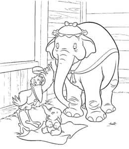 12张魔法马戏团中的《小飞象》和妈妈动画片卡通涂色图片！