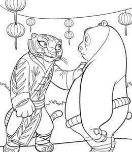 11张《功夫熊猫》阿宝和老虎阿娇卡通填色图片免费下载