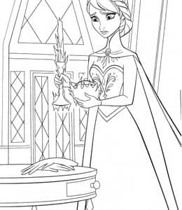 10张可爱的安娜公主和艾莎公主和小雪球动画片涂色图片免费下载