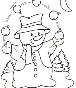 12张有着胡萝卜鼻子的可爱雪人儿童卡通涂色图片免费下载！