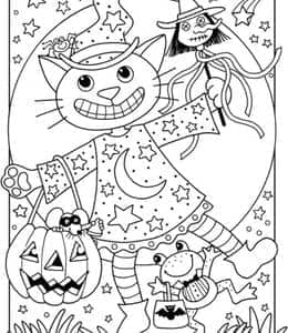 11张与魔法幸运和神秘的万圣节黑猫主题成人涂色图片！