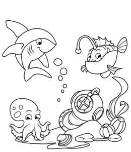 海底的未解之谜！11张刺豚海马鲨鱼水草主题涂色图片下载！