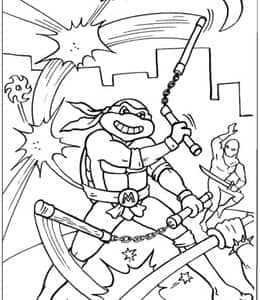 10张《忍者神龟》中会使用双节棍的米开朗基罗卡通涂色图片！