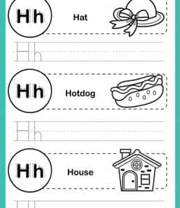 H is for Hotdog！11张带有简笔画的超简单英文字母描红作业！