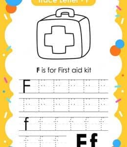 F is for First aid kit! 10张A到G有趣的大小写字母描红练习作业！