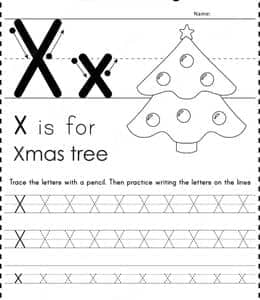 X is for xmas tree！13张圣诞树苹果铃铛拉锁字母描红练习题