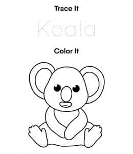 Trace and color Koala. 12张彩虹大树火山帽子启蒙英语描红简笔画作业！