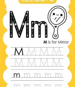 M is for Mirror！13张带有卡通简笔画的英文字母描红练习题