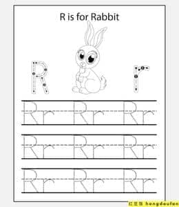 R is for Rabbit！13张假期必备英文大小写字母描红练习题下载！