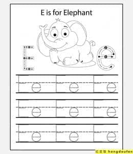E is for Elephant！13张带有笔顺的字母大小写描红练习题！