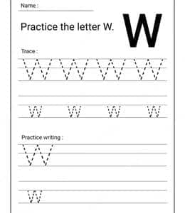 Practice the letter W！14张为学前孩子准备的干净清晰的免费大小写字母描红练习题！