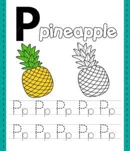 P is for pineapple！14张认识英文单词菠萝狐狸斑马及更多单词作业免费下载！