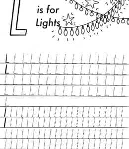 L is for lights. 10张圣诞节主题彩灯圣诞老人手套字母描红练习题！