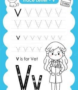 V is for Vet！13张认识更多的职业幼儿字母描红练习题！