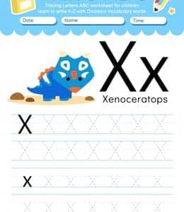 X is for Xenoceratops！13张带有恐龙河马小狮子的超简单英文描红作业！