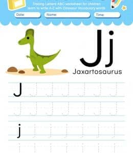 J is for Jaxartosaurus！13张认识更多的恐龙单词英文字母描红练习题！