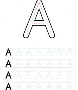 11张简单干净的P,R,S,T,U,V,W,A大写字母描红英文练习题下载！