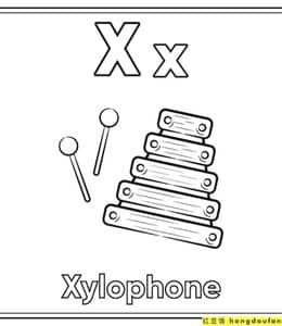 X is for xylophone！13张简单有趣的OSTA字母单词描红作业题下载！
