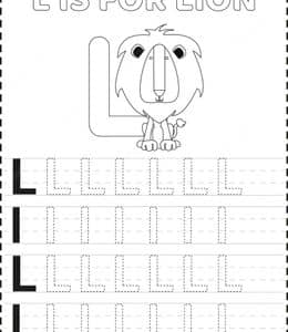 L is for lion！10张带有动物简笔画的英语大写字母涂色描红作业题！