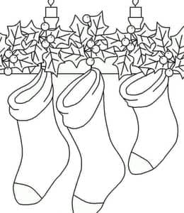 10张传统的圣诞装饰物壁炉边的圣诞袜子卡通涂色图片！