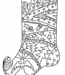 10张送给孩子们的装满糖果的漂亮圣诞袜子涂色图片免费下载！