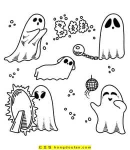 11张可爱万圣节白色幽灵小鬼和南瓜乖卡通涂色儿童画