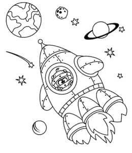 10张以火箭为主题太空宇宙地球月球卡通儿童涂色简笔画！