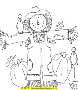 11张可爱稻草人万圣节南瓜可爱小鸟卡通涂色图片免费下载！
