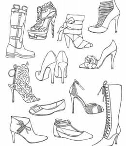 8张长筒靴高跟鞋凉鞋运动鞋拖鞋帆布鞋卡通涂色简笔画！